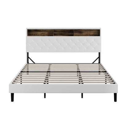 Oikiture Bed Frame King Size with LED Storage Bedhead White-Bed Frame-PEROZ Accessories