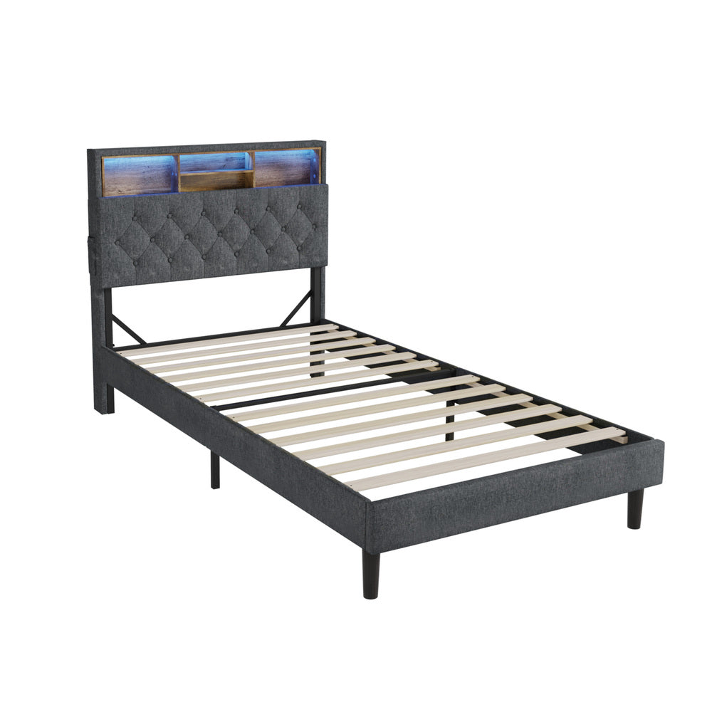 Oikiture Bed Frame with LED Storage Bedhead King Single Size NOVI-Bed Frame-PEROZ Accessories
