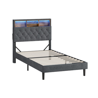 Oikiture Bed Frame with LED Storage Bedhead King Single Size NOVI-Bed Frame-PEROZ Accessories