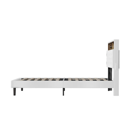 Oikiture Bed Frame King Single Size with LED Storage Bedhead White-Bed Frame-PEROZ Accessories
