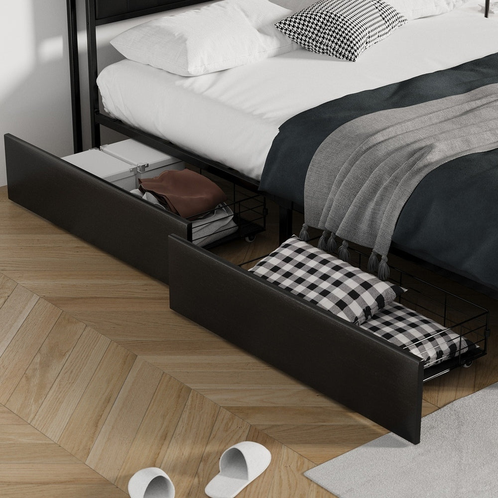 Oikiture 4x Trundle Drawers for Bed Frame with Wheels Metal Black-Bed Frame-PEROZ Accessories
