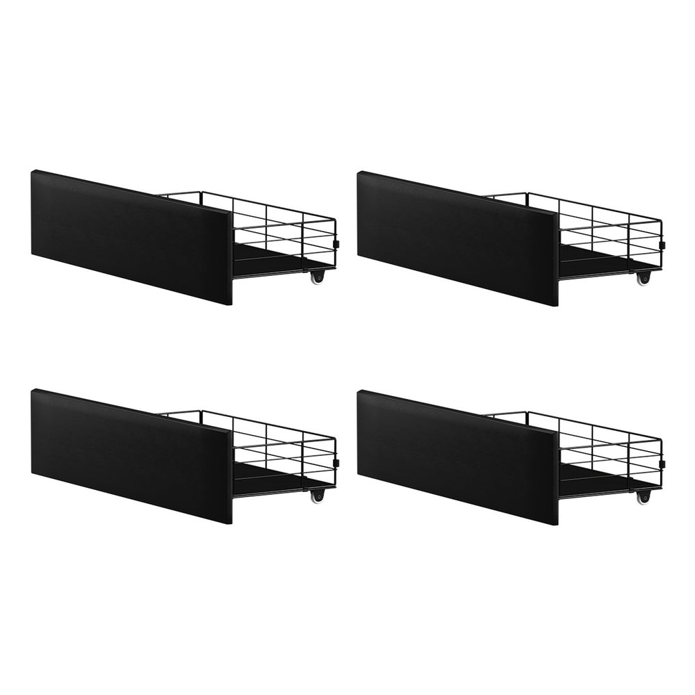 Oikiture 4x Trundle Drawers for Bed Frame with Wheels Metal Black-Bed Frame-PEROZ Accessories