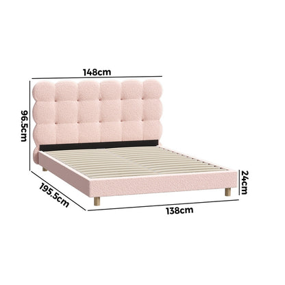 Oikiture Bed Frame Double Size Tufted Bedhead Boucle Fabric Pink-Bed Frame-PEROZ Accessories
