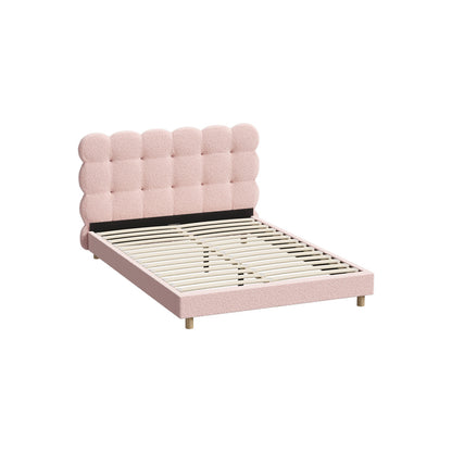 Oikiture Bed Frame Double Size Tufted Bedhead Boucle Fabric Pink-Bed Frame-PEROZ Accessories