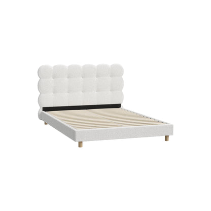 Oikiture Bed Frame Double Tufted Bedhead Boucle Fabric White-Bed Frame-PEROZ Accessories