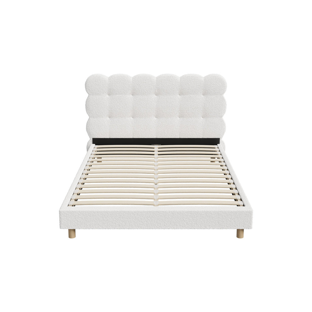 Oikiture Bed Frame Double Tufted Bedhead Boucle Fabric White-Bed Frame-PEROZ Accessories