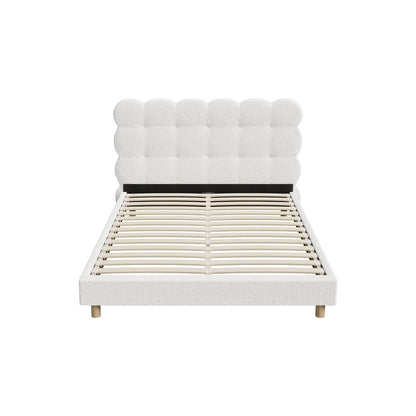 Oikiture Bed Frame Double Tufted Bedhead Boucle Fabric White-Bed Frame-PEROZ Accessories