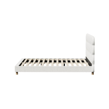 Oikiture Bed Frame Double Tufted Bedhead Boucle Fabric White-Bed Frame-PEROZ Accessories