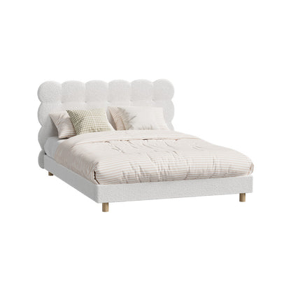 Oikiture Bed Frame Double Tufted Bedhead Boucle Fabric White-Bed Frame-PEROZ Accessories