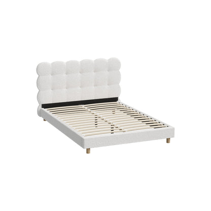 Oikiture Bed Frame Double Tufted Bedhead Boucle Fabric White-Bed Frame-PEROZ Accessories