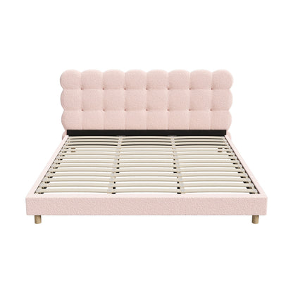 Oikiture Bed Frame King Size Tufted Bedhead Boucle Fabric Pink-Bed Frame-PEROZ Accessories