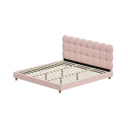 Oikiture Bed Frame King Size Tufted Bedhead Boucle Fabric Pink-Bed Frame-PEROZ Accessories