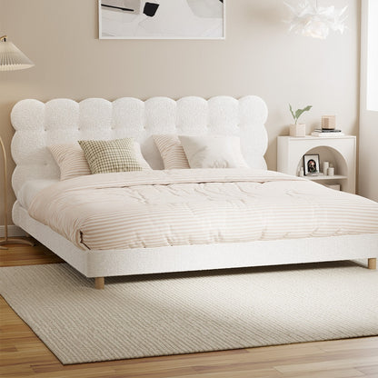 Oikiture Bed Frame King Tufted Bedhead Boucle Fabric White-Bed Frame-PEROZ Accessories