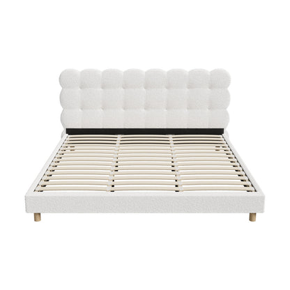 Oikiture Bed Frame King Tufted Bedhead Boucle Fabric White-Bed Frame-PEROZ Accessories