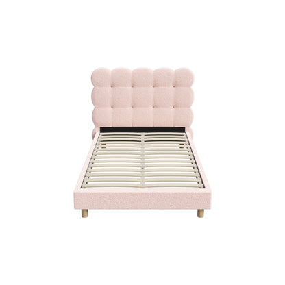 Oikiture Bed Frame King Single Tufted Bedhead Boucle Fabric Pink-Bed Frame-PEROZ Accessories