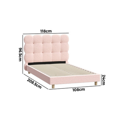 Oikiture Bed Frame King Single Tufted Bedhead Boucle Fabric Pink-Bed Frame-PEROZ Accessories