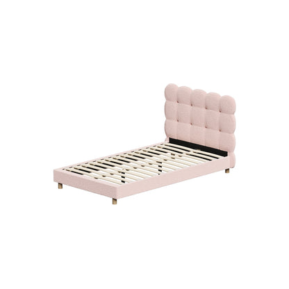 Oikiture Bed Frame King Single Tufted Bedhead Boucle Fabric Pink-Bed Frame-PEROZ Accessories
