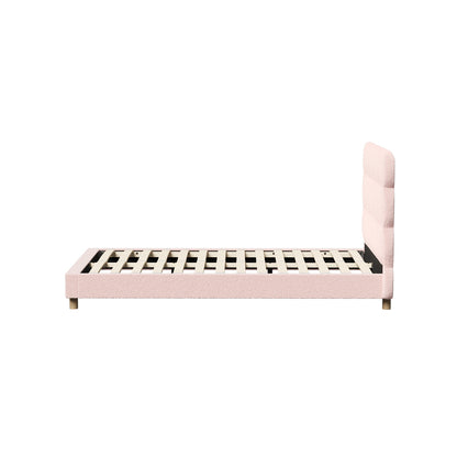 Oikiture Bed Frame King Single Tufted Bedhead Boucle Fabric Pink-Bed Frame-PEROZ Accessories