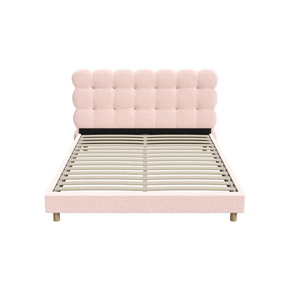 Oikiture Bed Frame Queen Size Tufted Bedhead Boucle Fabric Pink-Bed Frame-PEROZ Accessories