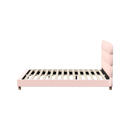 Oikiture Bed Frame Queen Size Tufted Bedhead Boucle Fabric Pink-Bed Frame-PEROZ Accessories