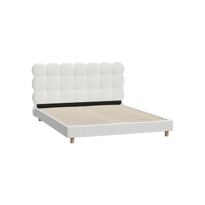 Oikiture Bed Frame Queen Tufted Bedhead Boucle Fabric White-Bed Frame-PEROZ Accessories