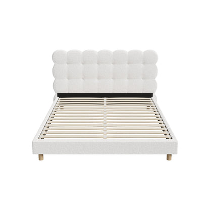 Oikiture Bed Frame Queen Tufted Bedhead Boucle Fabric White-Bed Frame-PEROZ Accessories