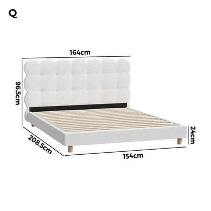 Oikiture Bed Frame Queen Tufted Bedhead Boucle Fabric White-Bed Frame-PEROZ Accessories