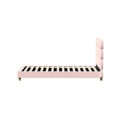 Oikiture Bed Frame Single Size Tufted Bedhead Boucle Fabric Pink-Bed Frame-PEROZ Accessories