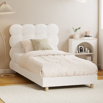 Oikiture Bed Frame Single Tufted Bedhead Boucle Fabric White-Bed Frame-PEROZ Accessories