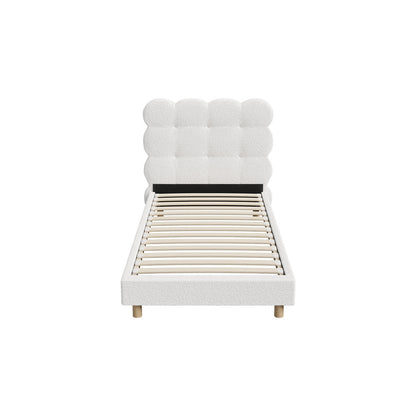 Oikiture Bed Frame Single Tufted Bedhead Boucle Fabric White-Bed Frame-PEROZ Accessories