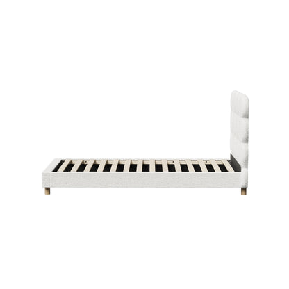 Oikiture Bed Frame Single Tufted Bedhead Boucle Fabric White-Bed Frame-PEROZ Accessories