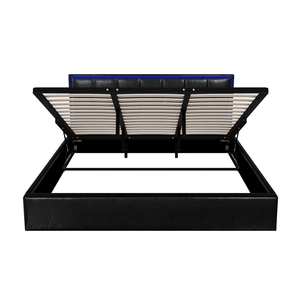 Oikiture Bed Frame King Size RGB LED Gas Lift Storage Base Leather-Bed Frame-PEROZ Accessories