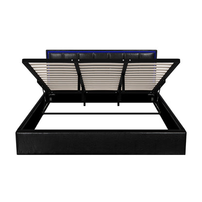 Oikiture Bed Frame King Size RGB LED Gas Lift Storage Base Leather-Bed Frame-PEROZ Accessories