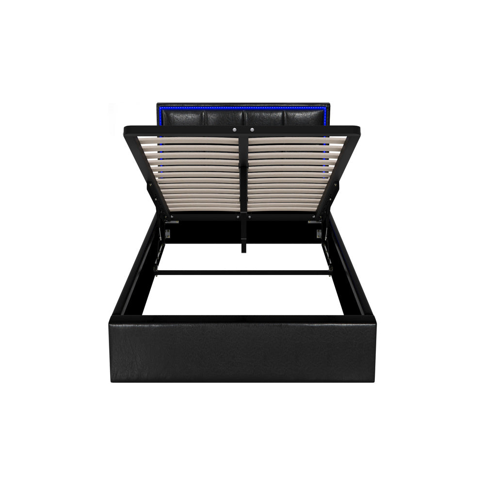 Oikiture Bed Frame King Single RGB LED Gas Lift Storage Base Leather-Bed Frame-PEROZ Accessories
