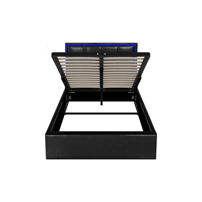 Oikiture Bed Frame King Single RGB LED Gas Lift Storage Base Leather-Bed Frame-PEROZ Accessories