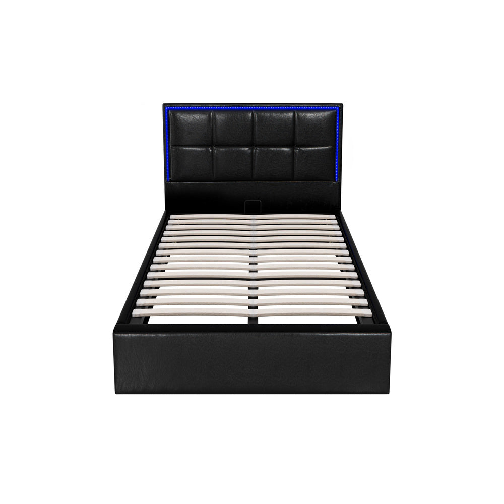Oikiture Bed Frame King Single RGB LED Gas Lift Storage Base Leather-Bed Frame-PEROZ Accessories