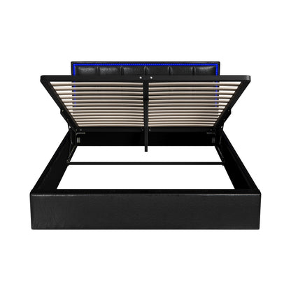 Oikiture Bed Frame Queen Size RGB LED Gas Lift Storage Base Leather-Bed Frame-PEROZ Accessories