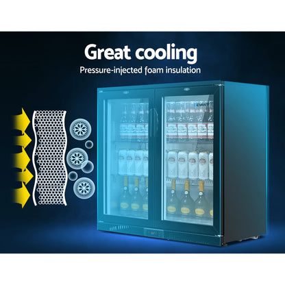 Devanti 198L Bar Fridge Dual Glass Door w/Light Black-Fridges-PEROZ Accessories