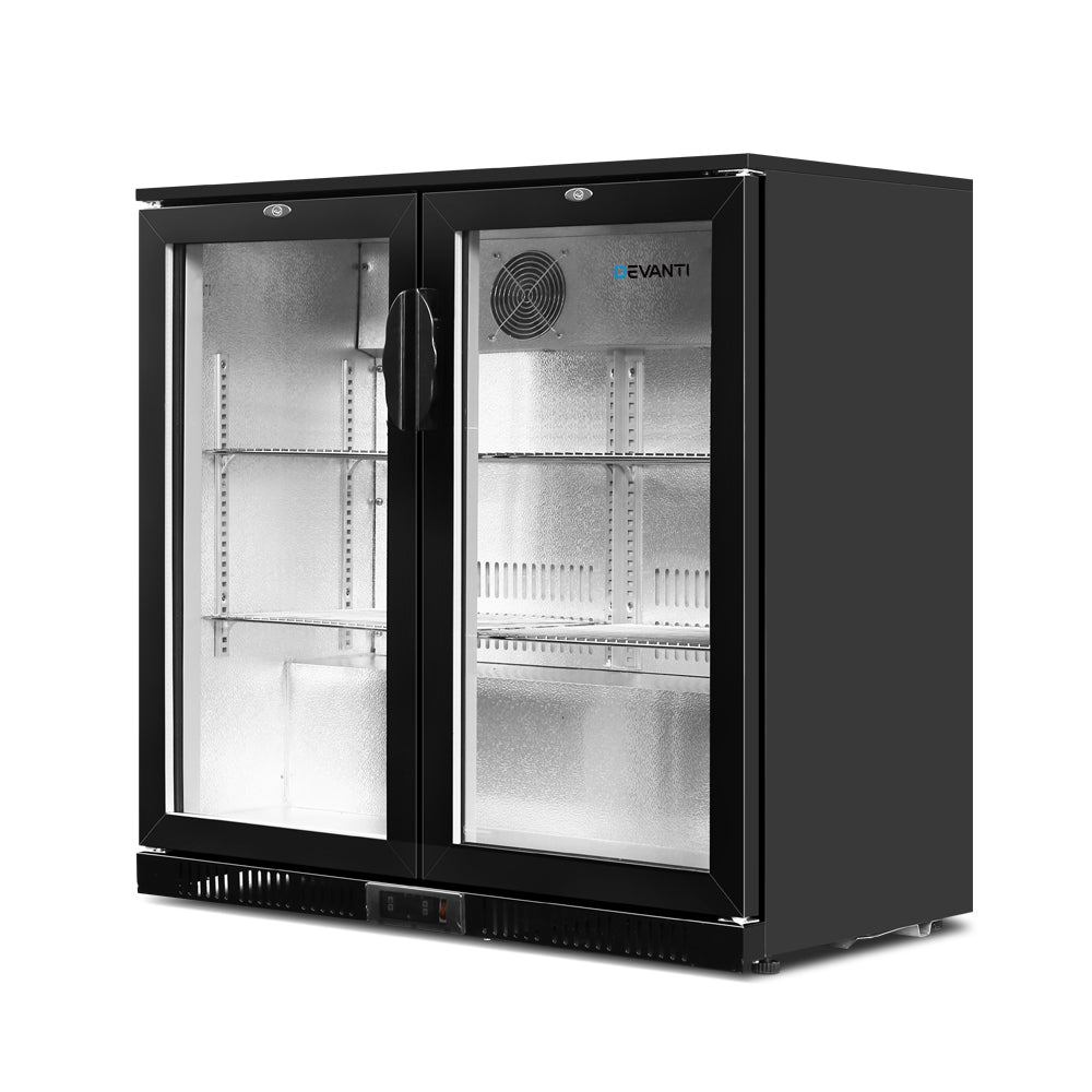 Devanti 198L Bar Fridge Dual Glass Door w/Light Black-Fridges-PEROZ Accessories