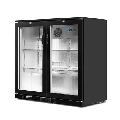 Devanti 198L Bar Fridge Dual Glass Door w/Light Black-Fridges-PEROZ Accessories