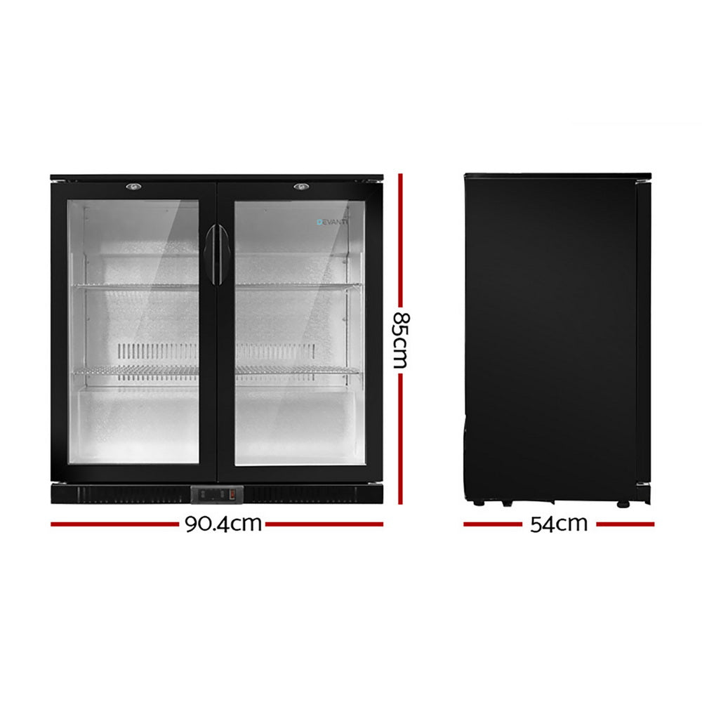 Devanti 198L Bar Fridge Dual Glass Door w/Light Black-Fridges-PEROZ Accessories