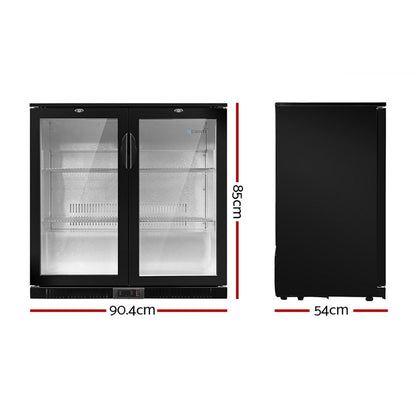 Devanti 198L Bar Fridge Dual Glass Door w/Light Black-Fridges-PEROZ Accessories