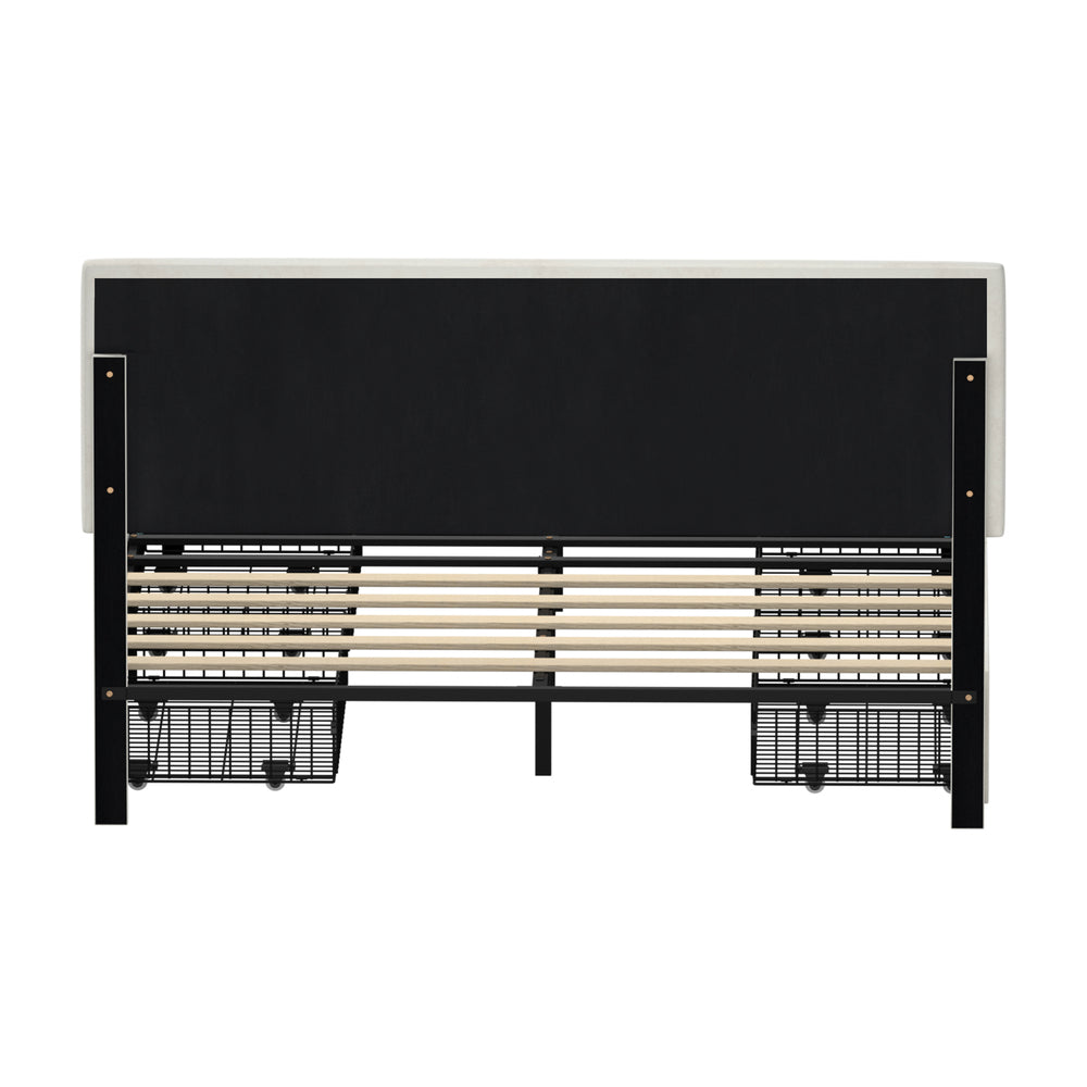 Oikiture LED Bed Frame Double Size 4 Drawers Adjustable Head Beige-Bed Frame-PEROZ Accessories