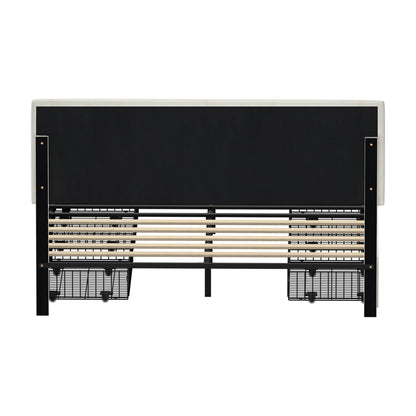 Oikiture LED Bed Frame Queen Size 4 Drawers Adjustable Headboard Beige-Bed Frame-PEROZ Accessories