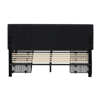 Oikiture LED Bed Frame Queen Size 4 Drawers Adjustable Headboard Black-Bed Frame-PEROZ Accessories