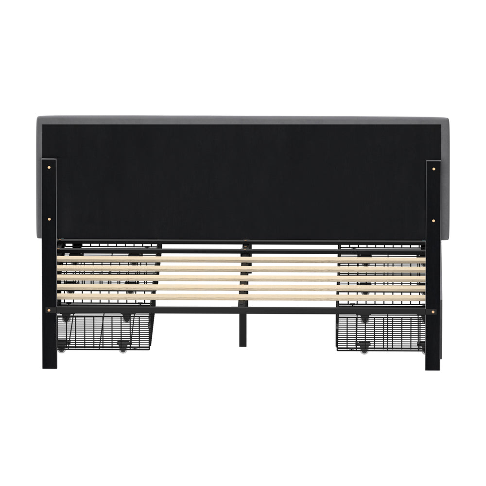 Oikiture LED Bed Frame Queen Size 4 Drawers Adjustable Head Velvet-Bed Frame-PEROZ Accessories