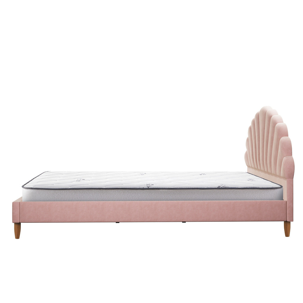 Oikiture Bed Frame with Mattress Double Size Pink Velvet-Bed Frames-PEROZ Accessories