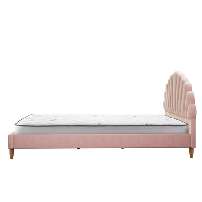 Oikiture Bed Frame with Mattress Double Size Pink Velvet-Bed Frames-PEROZ Accessories
