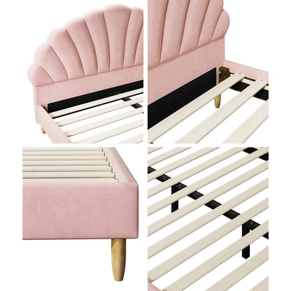 Oikiture Bed Frame with Mattress Double Size Pink Velvet-Bed Frames-PEROZ Accessories