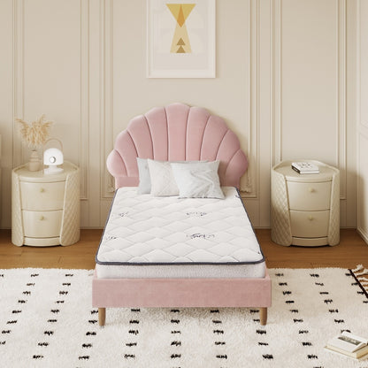 Oikiture Bed Frame with Mattress Single Size Pink Velvet-Bed Frame-PEROZ Accessories